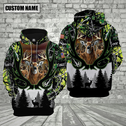 Maxcorners Custom Name Deer Hunting Shirt 3D All Over Printed Clothes Green