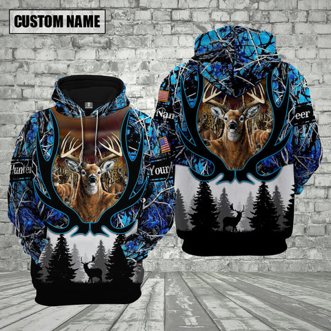 Maxcorners Custom Name Deer Hunting Shirt 3D All Over Printed Clothes Blue