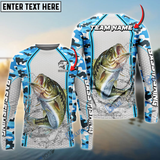 Maxcorners Walleye Fishing Light Blue Camo Sport Personalized Name 3D Long Sleeve Shirt