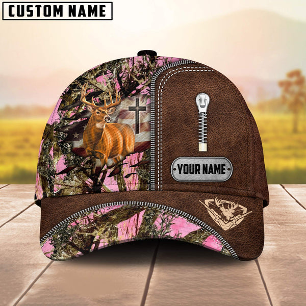 Maxcorners Cross America Hunting Deer Zipper Leather Pattern Personalized Hats 3D Multicolored