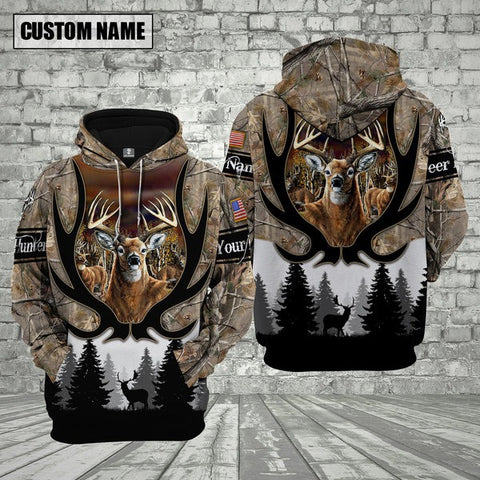 Maxcorners Custom Name Deer Hunting Shirt 3D All Over Printed Clothes Brown
