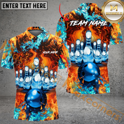 Maxcorners Fire Power Pattern Bowling Jersey Personalized Name, Team Name 3D Shirt