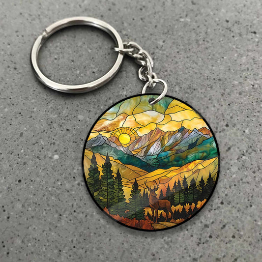 Maxcorners Personalized Deer Stained Glass Acrylic Ornament - Mountain Sunrise Christmas Tree Decoration Gift LM0411