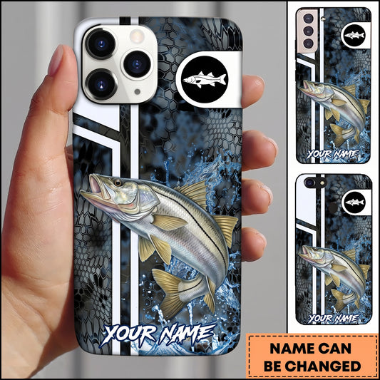 Maxcorners Snook Fishing Blue Splash Honeycomb Pattern Personalized Name 3D Phone Case
