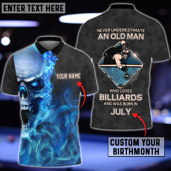 Maxcorners Blue Skull Billiards Old Man Plays Born In Personalized Unisex Shirt
