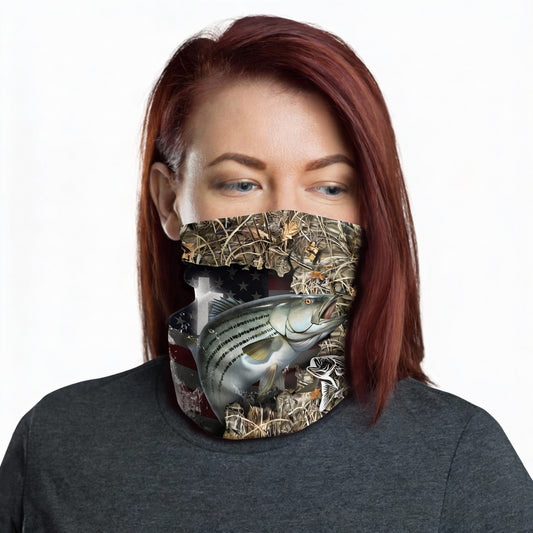 Maxcorners Striped Bass Cross Camo Fishing Neck Gaiter