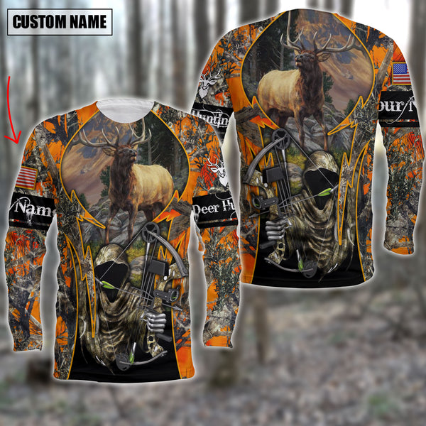 Maxcorners Custom Name Personalized Elk Hunting Orange Camo Shirt 3D All Over Printed Clothes