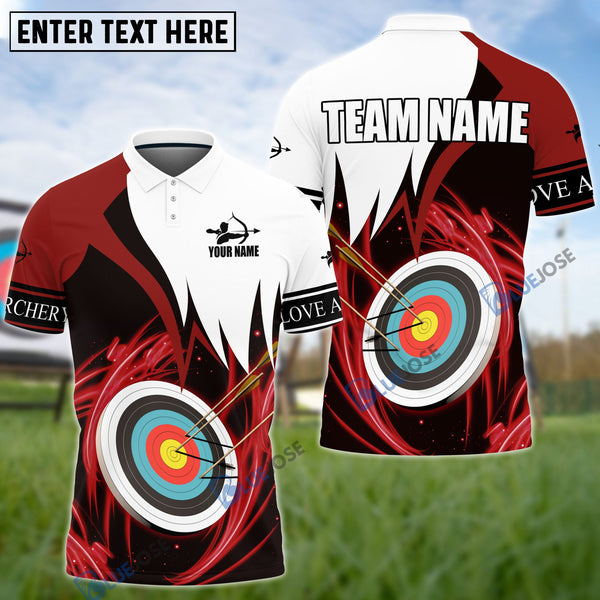 Maxcorners Archery Red & White Personalized Name, Team Name Unisex Shirt