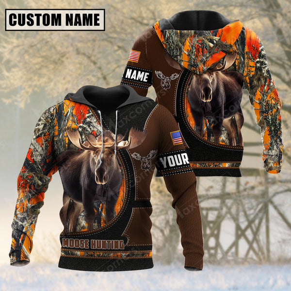 Maxcorners Custom Name Moose Hunting Camo Leather 3D All Over Printed Clothes