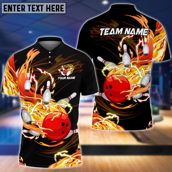 Maxcorners Bowling Ball & Pins Breath Of Thunder Flame Multicolor Option Customized Name 3D Shirt (4 Colors)