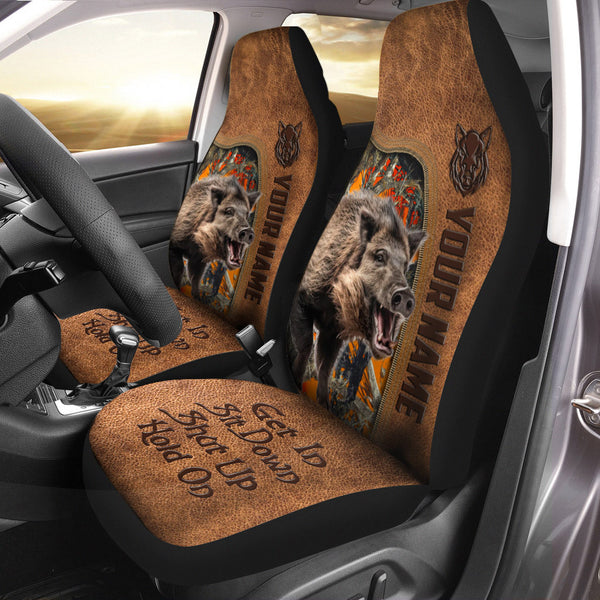 Maxcorners Personalized Name Boar Hunting Leather Pattern Car Seat Covers