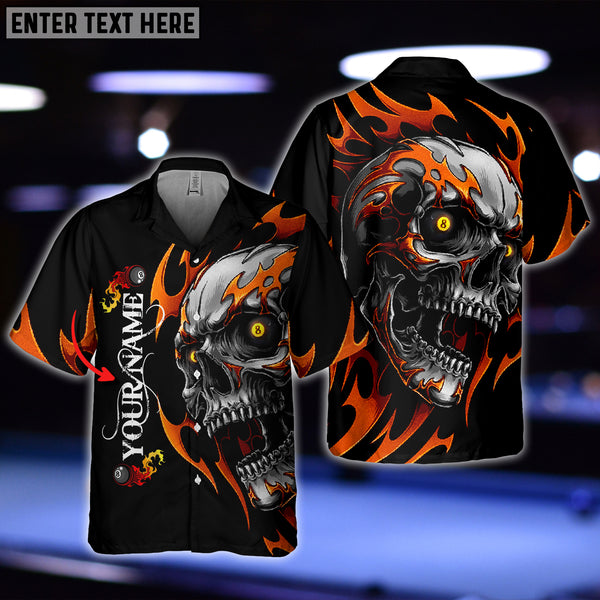 Maxcorners Personalized Name Skull Fire Billiard Balls Hawaiian Shirt