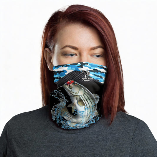 Maxcorners Striped Bass Fishing Blue Camo Sport Neck Gaiter