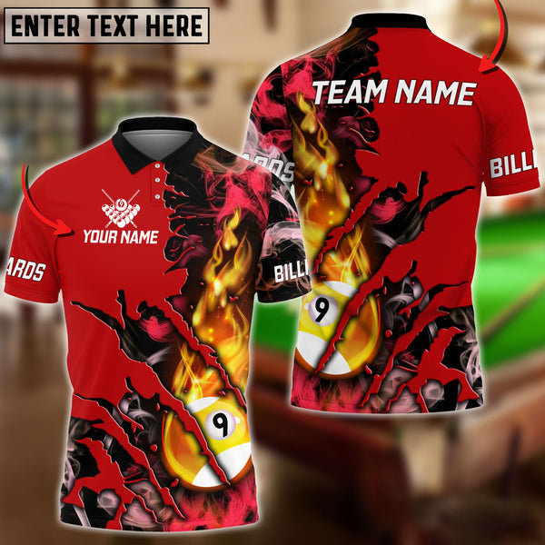 Maxcorners Billiard Flame Smoke Pattern Premium Personalized Name 3D Shirt