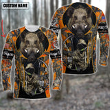 Maxcorners Custom Name Personalized Boar Hunting Orange Camo Shirt 3D All Over Printed Clothes