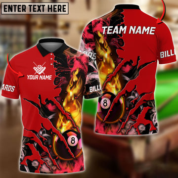 Maxcorners Billiard Flame Smoke Pattern Premium Personalized Name 3D Shirt
