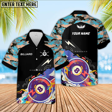 Maxcorners Pool 8 Ball Black Blue Watercolor Personalized Name Hawaiian Shirt
