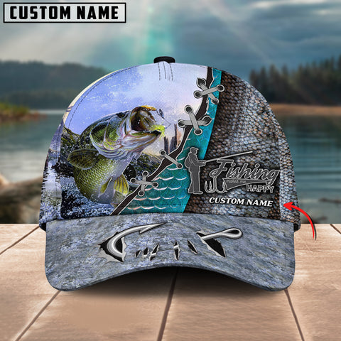 Maxcorners Personalized Bass FIshing Makes Me Happy Classic Cap
