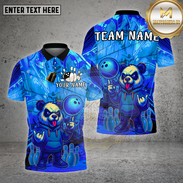 Maxcorners Bowling Panda Neon Graffiti Street Glow Multioptions Personalized Name, Team Name Unisex 3D Shirt