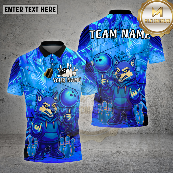 Maxcorners Bowling Wolf Neon Graffiti Street Glow Multioptions Personalized Name, Team Name Unisex 3D Shirt