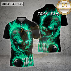 Maxcorners Skull Bowling Shirt Flame Skull Fire Pattern Multioptions Personalized Name, Team Name Unisex 3D Shirt (4 Colors)