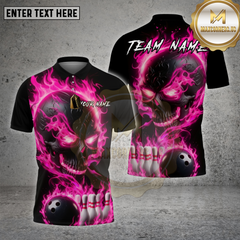 Maxcorners Skull Bowling Shirt Flame Skull Fire Pattern Multioptions Personalized Name, Team Name Unisex 3D Shirt (4 Colors)