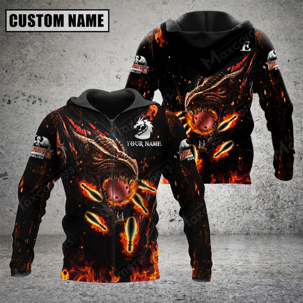 Maxcorners Flame Dragon Bowling And Pins Multicolor Option 3D Custom Name Shirt