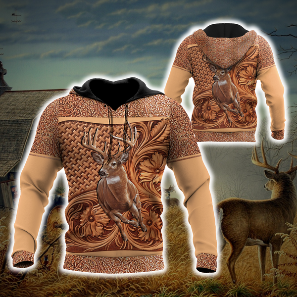 Max Corner Deer Hunting Leather Flower Pattern 3D All Over Printed Shirts Gift For Hunter