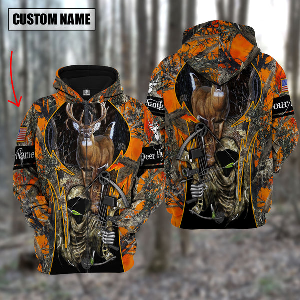 Maxcorners Custom Name Personalized Deer Hunting Orange Camo Shirt 3D All Over Printed Clothes