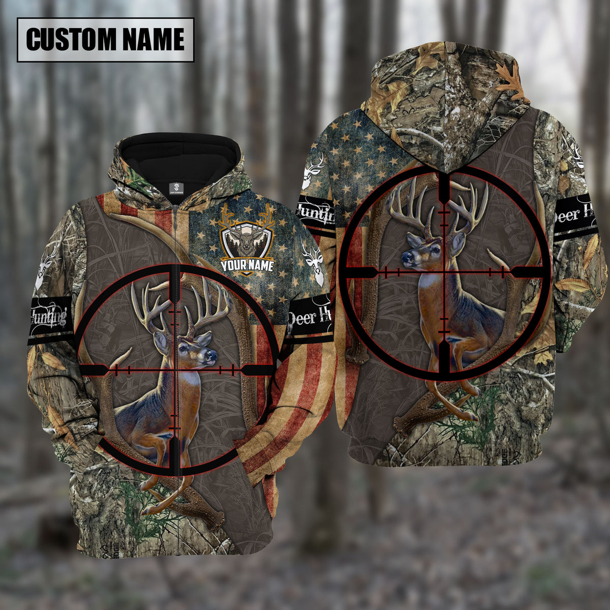 Maxcorners Custom Name Hunting Deer Gray Camo Shirt 3D All Over Printed Clothes