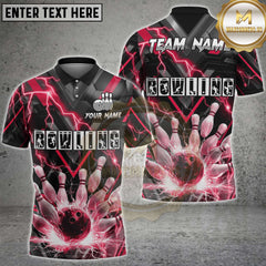 Maxcorners Lightning Bowling Strike Electric Energy Graphic Multi Options Personalized Name, Team Name 3D Shirt (4 Colors)
