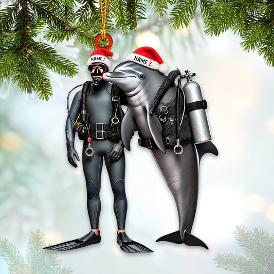 Maxcorners Diver And Dolphin Home Decor Christmas Ornament, Personalized Ornament 2D Flat LM2211