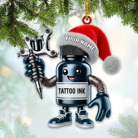 Maxcorners Custom Name Tattoo Shop Ornament, Christmas Decoration for Tattoo Studio 2D Flat LM2111