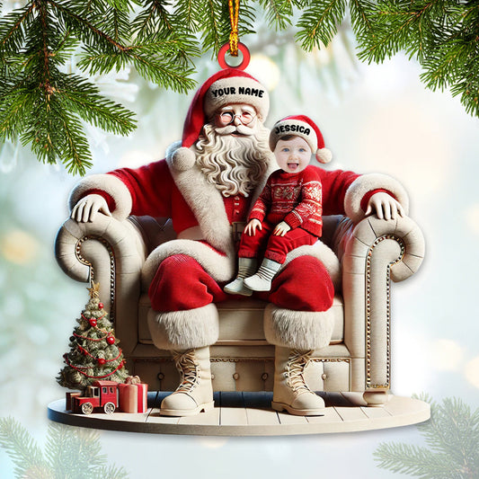 Maxcorners Custom Name and Photo Santa Ornament, Santa and Baby Christmas Ornament 2D Flat LM2111