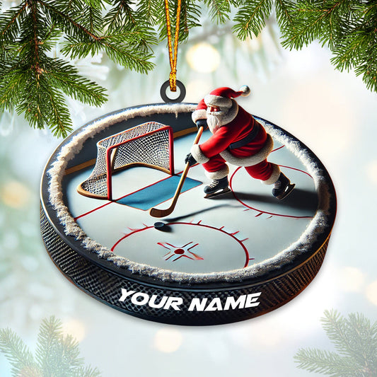 Maxcorners Custom Name Santa Hockey Ornament, Hockey Lover Christmas Gift 2D Flat LM2111