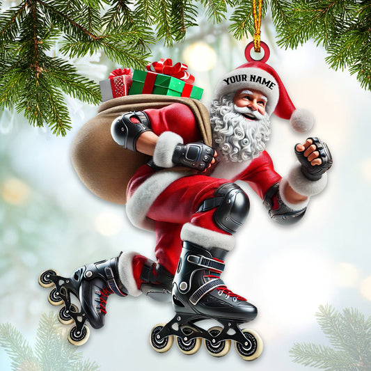 Maxcorners Santa Inline Skate Skating Home Decor Christmas Ornament, Personalized Ornament 2D Flat LM2211