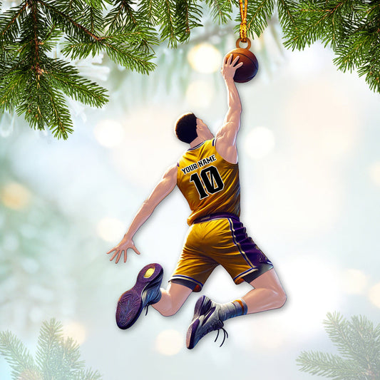 Maxcorners Custom Name and Number Basketball Ornament, Basketball Christmas Gift5 2D Flat LM2111