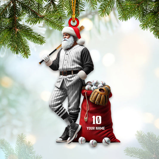 Maxcorners Custom Name and Number Baseball Santa Ornament, Christmas Gift Decoration 2D Flat LM2111