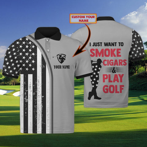Maxcorners Golf Smoke Cigars Customized Name 3D Shirt
