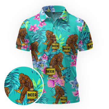 Maxcorners Tropical Bigfoot Beer Run Golf Polo Shirt