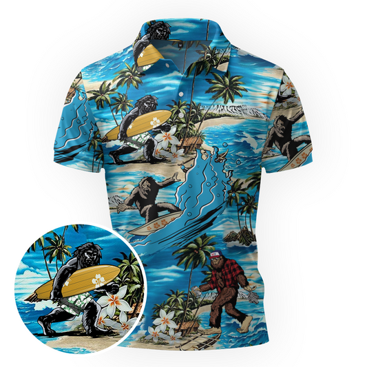 Maxcorners Bigfoot Catches Gnarly Waves Golf Polo Shirt