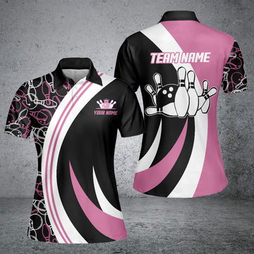 Maxcorners Black&Pink Bowling Seamless Pattern Personalized All Over Printed Shirt For Women
