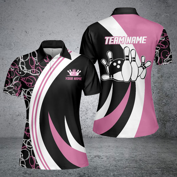 Maxcorners Black&Pink Bowling Seamless Pattern Personalized All Over Printed Shirt For Women