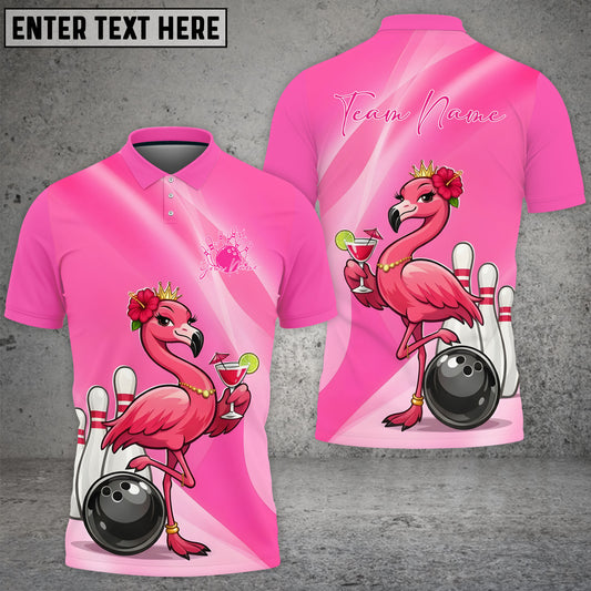 Maxcorners Bowling Flamingo Queen Personalized Name, Team Name 3D Shirt