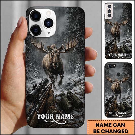 Maxcorners Hunting Moose Winter Forest Pursuit Customized Name Phone Case