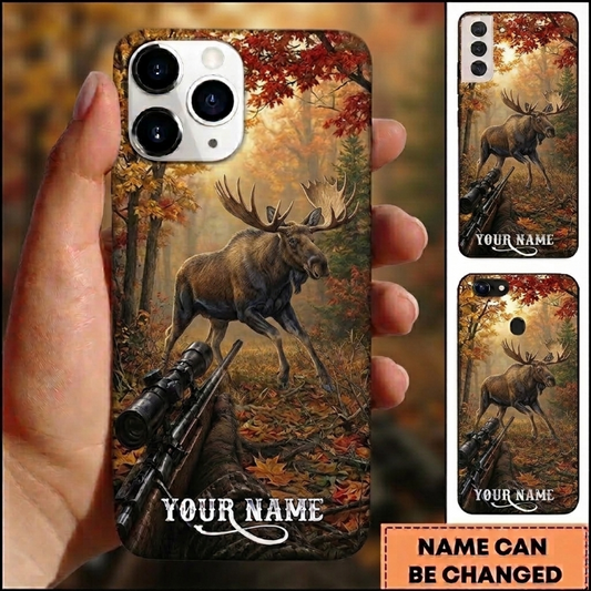 Maxcorners Hunting Moose Autumn Forest Pursuit Customized Name Phone Case
