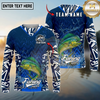 Maxcorners Fishing Tribal Blue Personalized Name, Team Name Long Sleeve Shirt (9 Breeds)