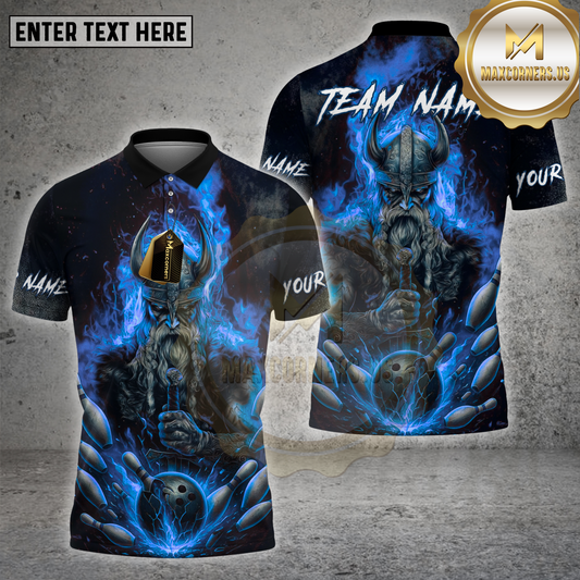 Maxcorners Bowling Shirt Viking Warrior Flame Multicolor Options Personalized Name, Team Name 3D Shirt (4 Colors)