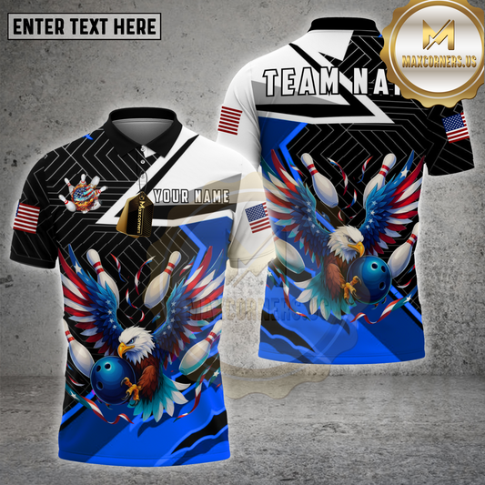 Maxcorners Bowling Shirt American Eagle Multicolor Options Personalized Name, Team Name 3D Shirt (4 Colors)