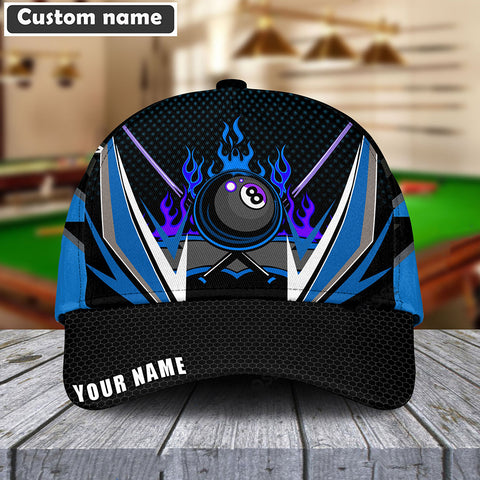 Maxcorners Billiards Blue Fire 8-Ball Personalized Name Cap